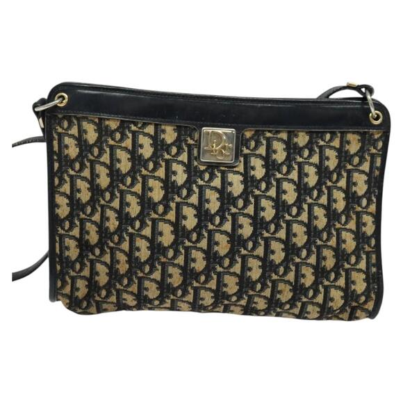 DIOR Trotter Canvas Shoulder Bag Navy Gold - Picture 2 of 11